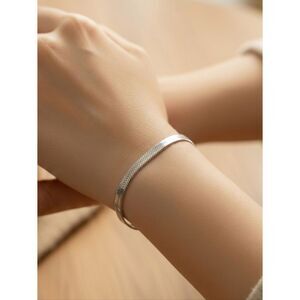 Flat Herringbone Bracelet Silver Stainless Steel 3mm Minimal Chic Modern Sleek